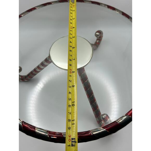 Festive Candy Cane Metal & Glass Holiday Cake Stand / Riser – 12” Round - Picture 4 of 9